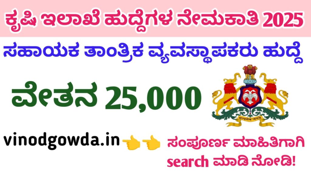 Kodagu Agriculture Department Recruitment 2025 - ಕೊಡಗು ಜಿಲ್ಲೆಯ ಕೃಷಿ ಇಲಾಖೆ ನೇಮಕಾತಿ 2025